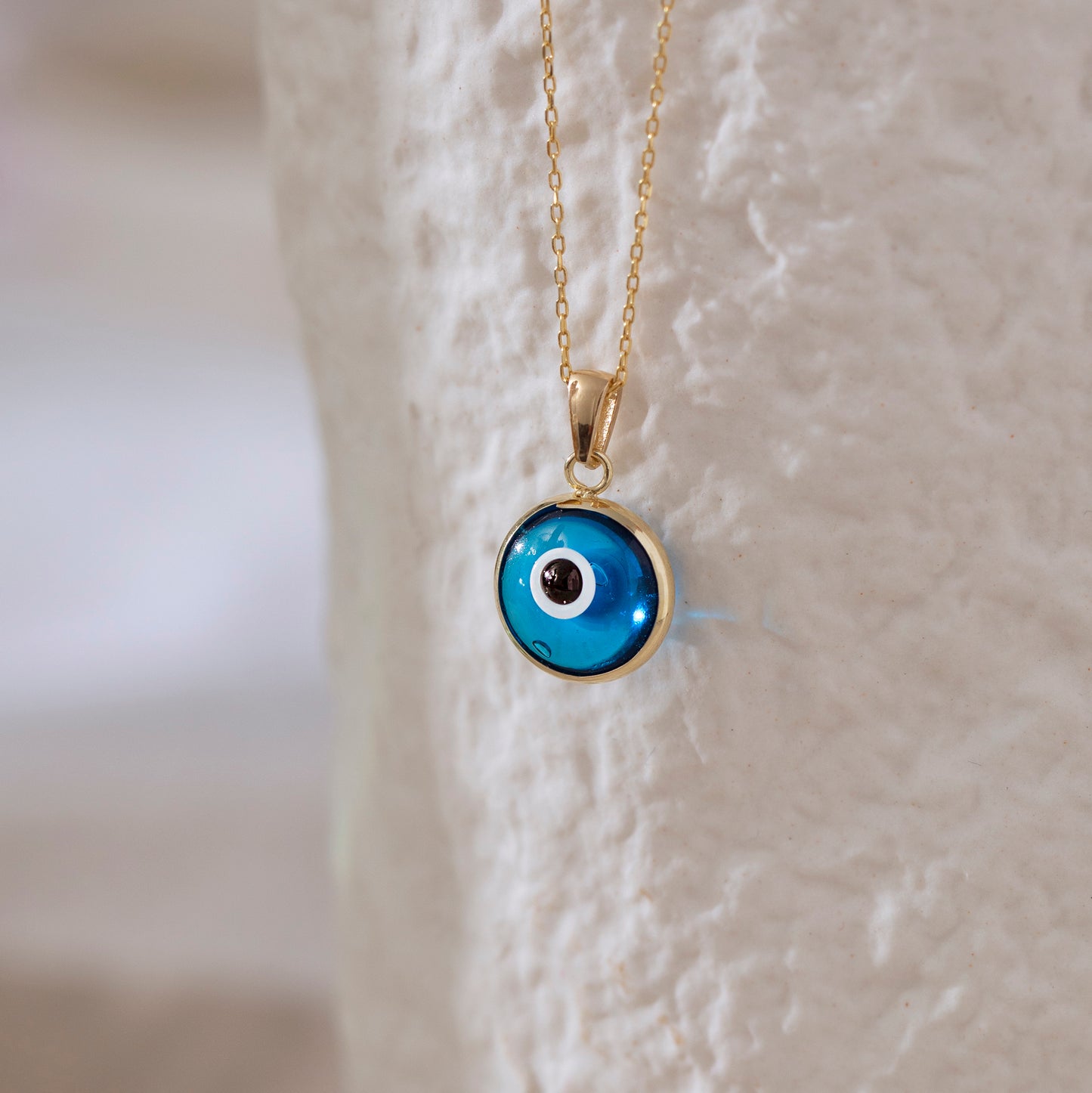 Blue Evil Eye Necklace in 14k Solid Gold