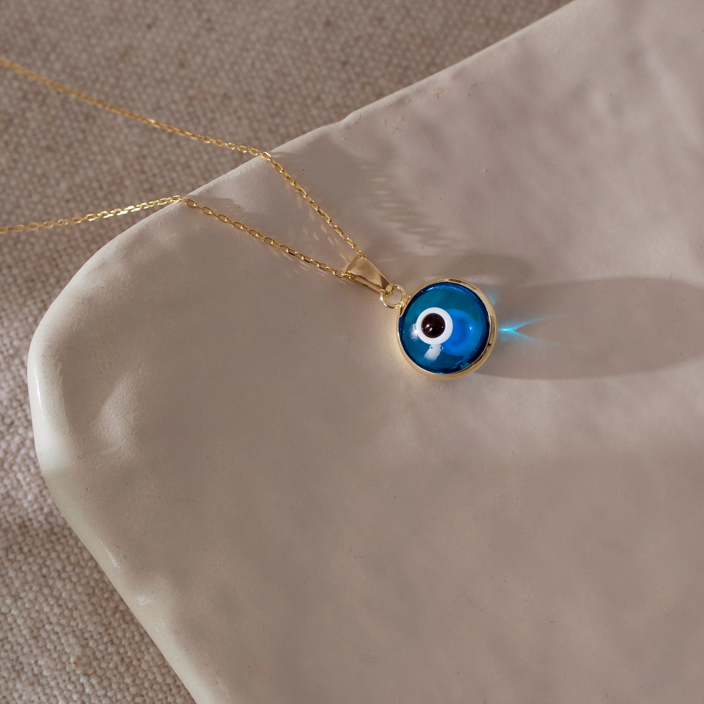 Blue Evil Eye Necklace in 14k Solid Gold