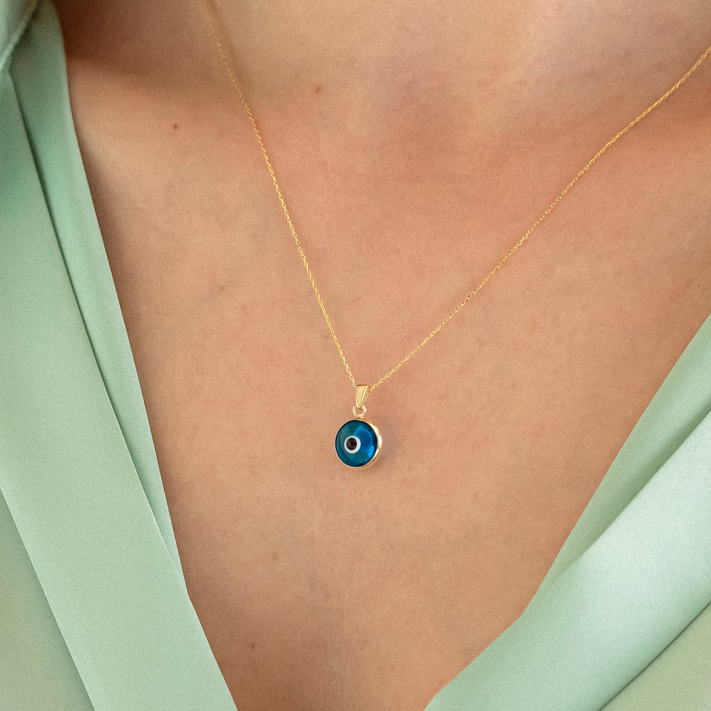 Blue Evil Eye Necklace in 14k Solid Gold