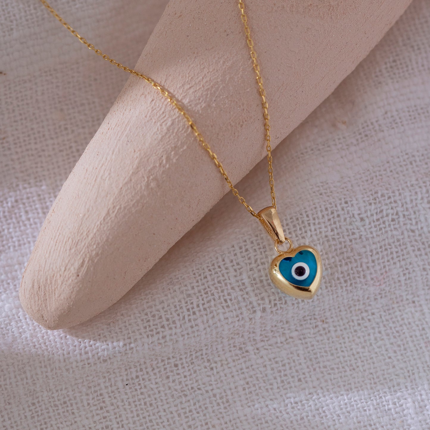 14k Solid Gold Heart Evil Eye Necklace for Women