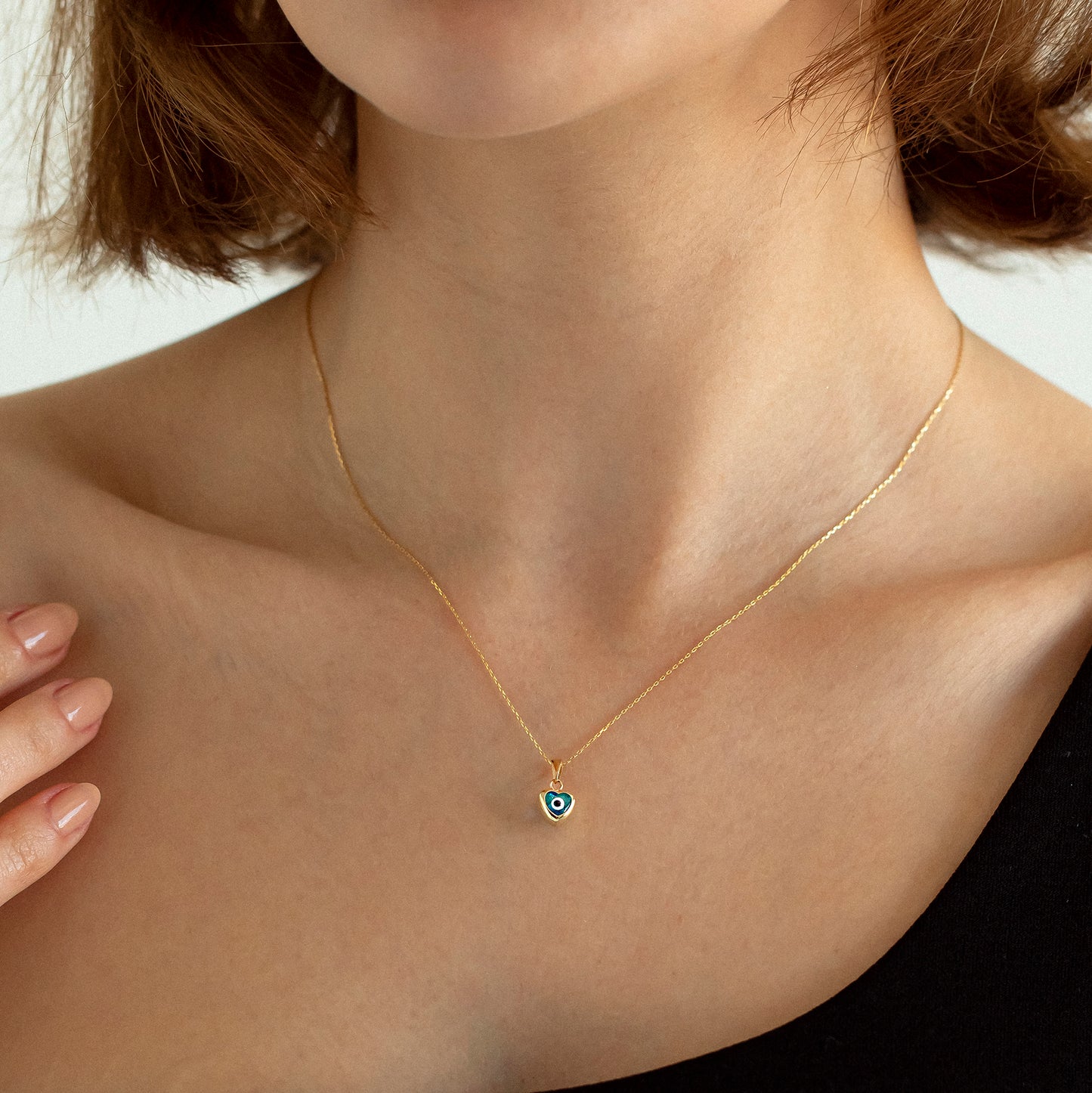 14k Solid Gold Heart Evil Eye Necklace for Women