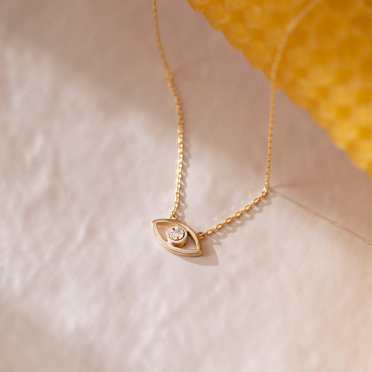 Diamond Evil Eye Necklace in 14k Solid Gold
