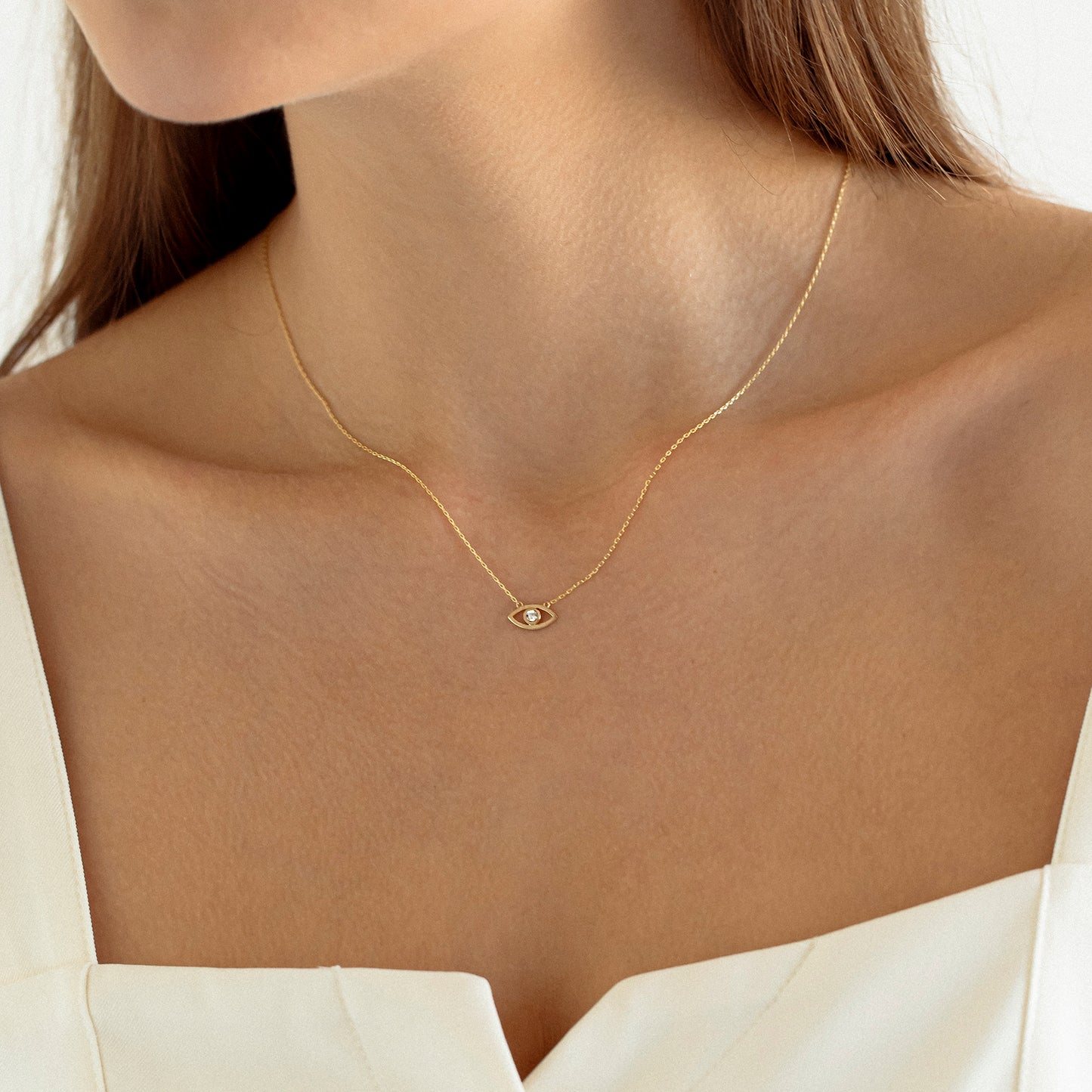 Diamond Evil Eye Necklace in 14k Solid Gold