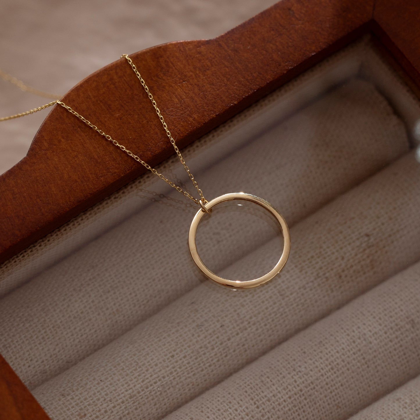 14k Solid Gold Circle Neclace for Women