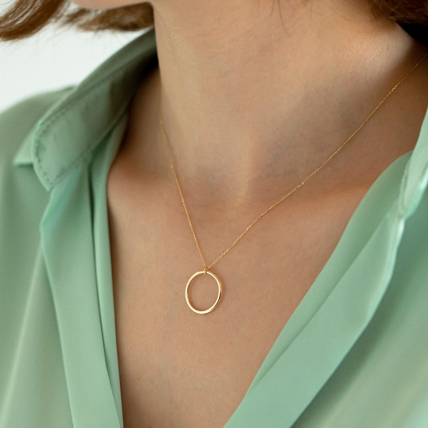 14k Solid Gold Circle Neclace for Women