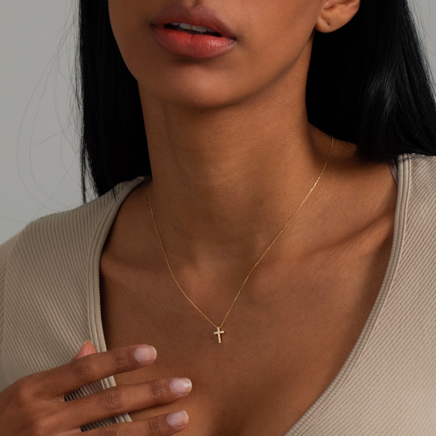 14k Gold Diamond Cross Necklace for Women