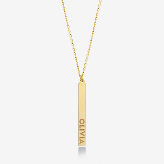 Custom Vertical Bar Neclace for Women in 14k Solid Gold