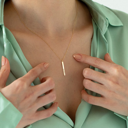 Custom Vertical Bar Neclace for Women in 14k Solid Gold