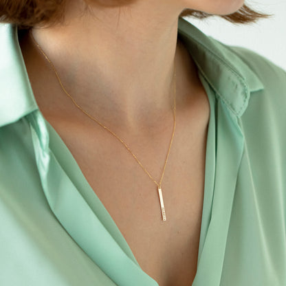 Custom Vertical Bar Neclace for Women in 14k Solid Gold
