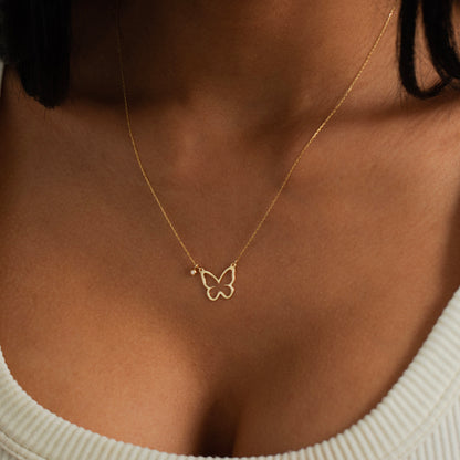 Diamond Butterfly Necklace in 14k Solid Gold