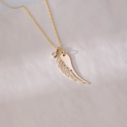 Diamond Angel Wing Necklace in 14k Solid Gold