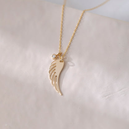 Diamond Angel Wing Necklace in 14k Solid Gold