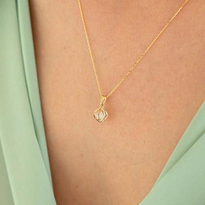 14k Solid Gold Cage Necklace for Women