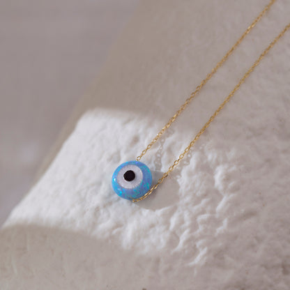 Opal Evil Eye in 14k Solid Gold Necklace for Women