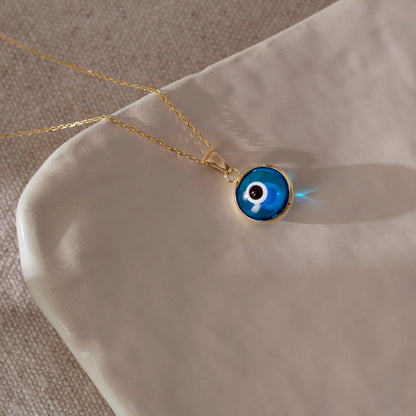 Blue Evil Eye Necklace in 14k Solid Gold