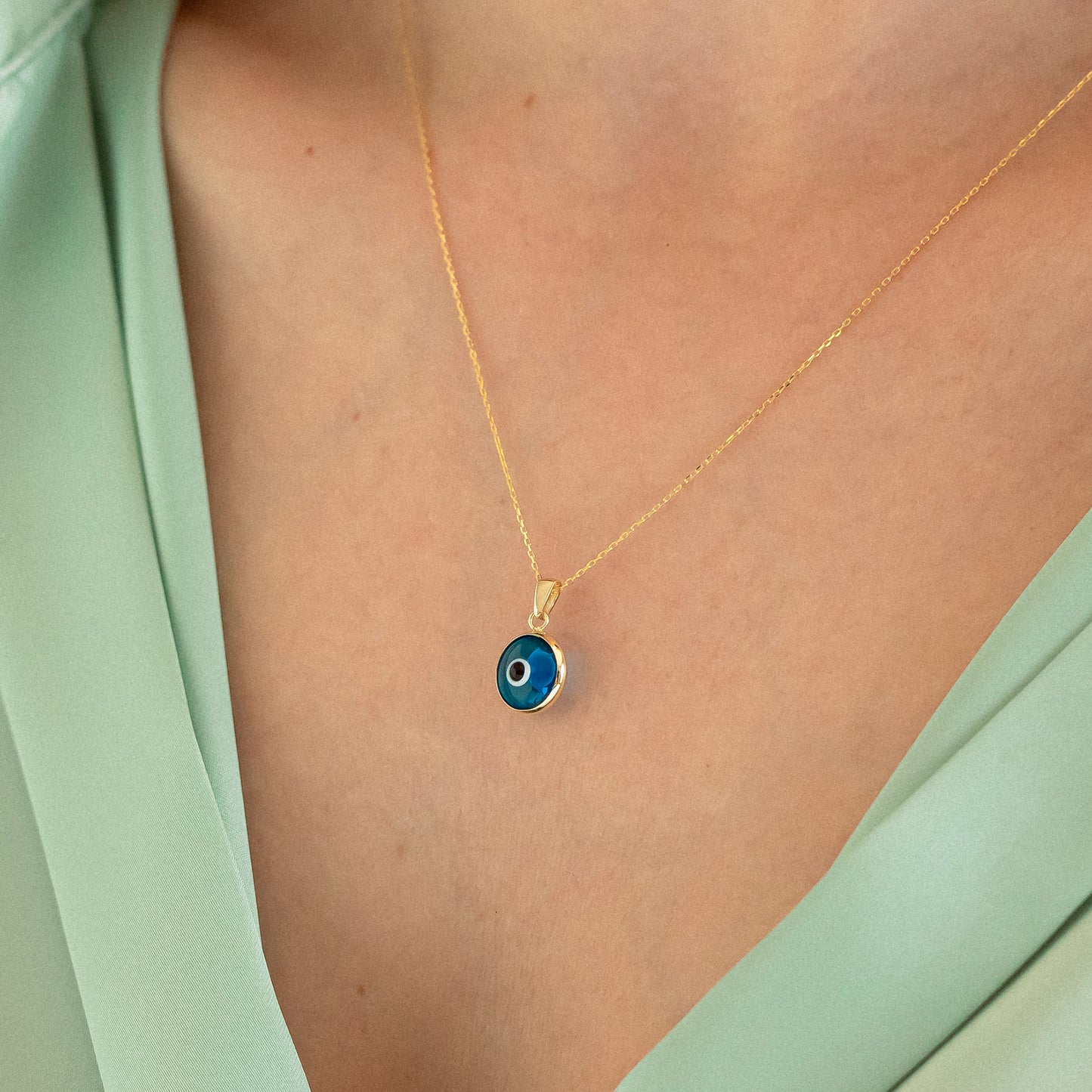 Blue Evil Eye Necklace in 14k Solid Gold