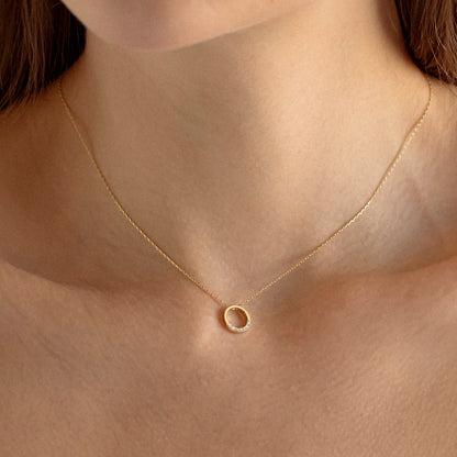 Diamond Round Necklace in 14k Solid Gold