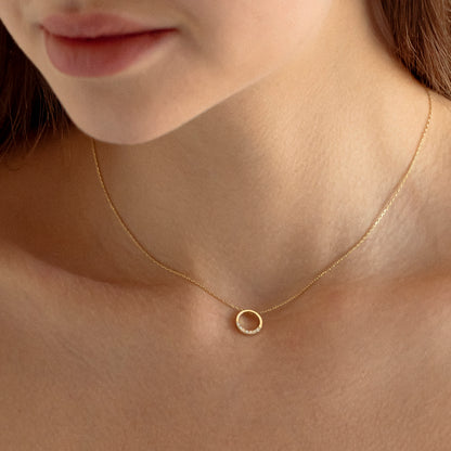 Diamond Round Necklace in 14k Solid Gold