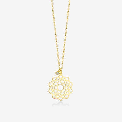 Diamond Lotos Flower Necklace in 14k Solid Gold