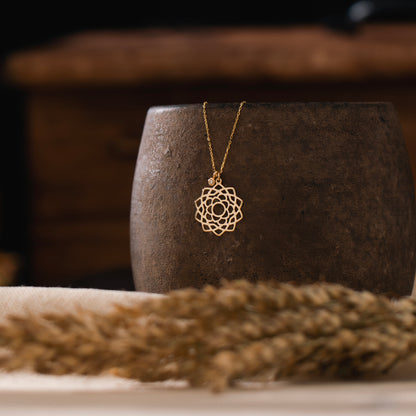 Diamond Lotos Flower Necklace in 14k Solid Gold