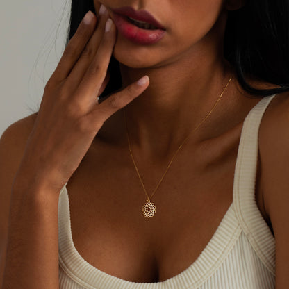 Diamond Lotos Flower Necklace in 14k Solid Gold