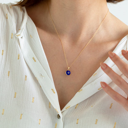 Dark Blue Opal Evil Eye Necklace in 14k Solid Gold