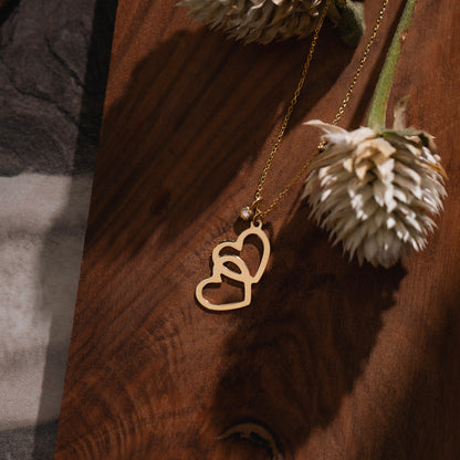 Double Heart Diamond Necklace in 14k Solid Gold for Women