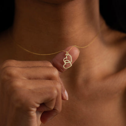 Double Heart Diamond Necklace in 14k Solid Gold for Women