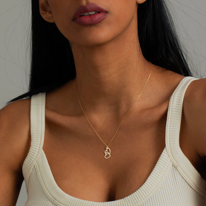 Double Heart Diamond Necklace in 14k Solid Gold for Women