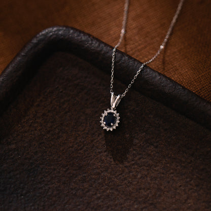 Diamond Sapphire Necklace in 14k Solid Gold