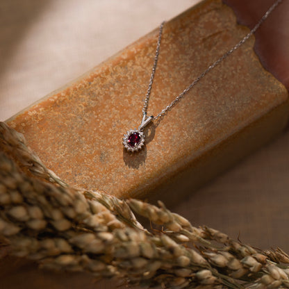 Diamond Ruby Necklace in 14k Solid Gold for Women