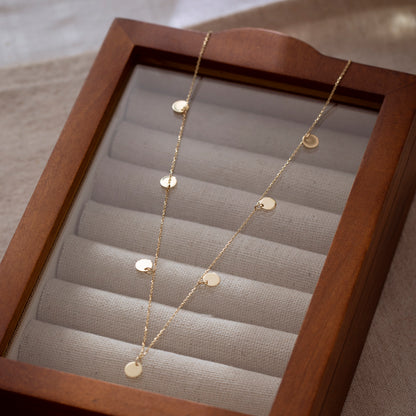 14k Solid Gold Multi Discs Station Necklace for Women