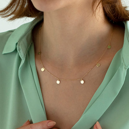 14k Solid Gold Multi Discs Station Necklace for Women