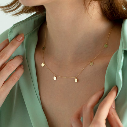 14k Solid Gold Multi Discs Station Necklace for Women