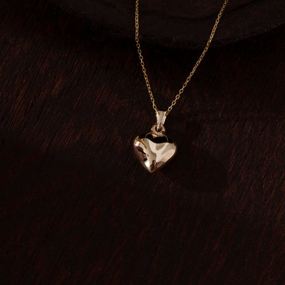 Puffed Heart Necklace in 14k Solid Gold