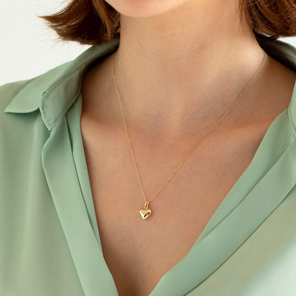 Puffed Heart Necklace in 14k Solid Gold