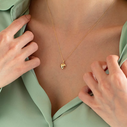 Puffed Heart Necklace in 14k Solid Gold