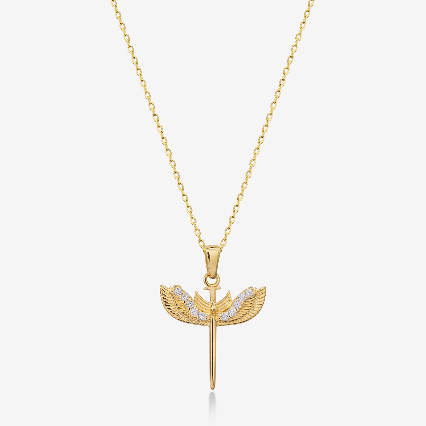 14k Solid Gold Guardian Angel Necklace for Women