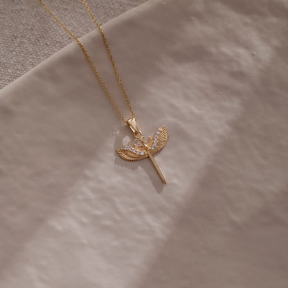 14k Solid Gold Guardian Angel Necklace for Women