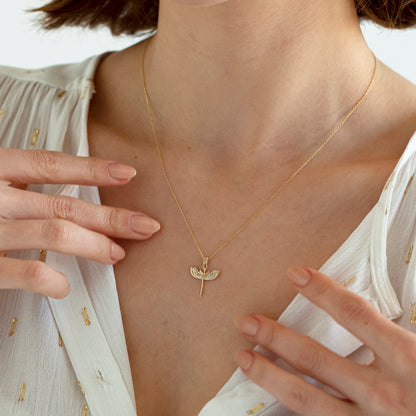 14k Solid Gold Guardian Angel Necklace for Women