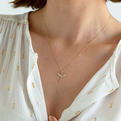 14k Solid Gold Guardian Angel Necklace for Women