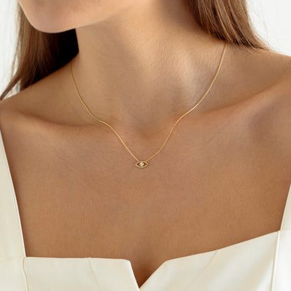Diamond Evil Eye Necklace in 14k Solid Gold