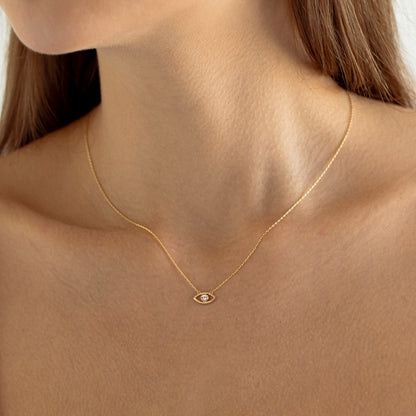 Diamond Evil Eye Necklace in 14k Solid Gold