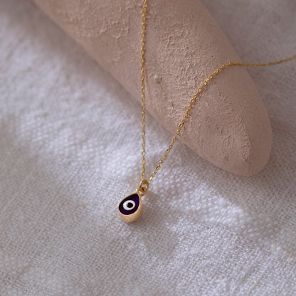 14k Solid Gold Dark Blue Evil Eye Necklace for Women