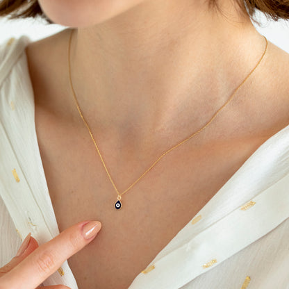 14k Solid Gold Dark Blue Evil Eye Necklace for Women