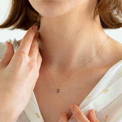 14k Solid Gold Dark Blue Evil Eye Necklace for Women