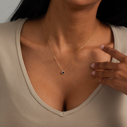 Diamond Halo Sapphire Necklace in 14k Solid Gold