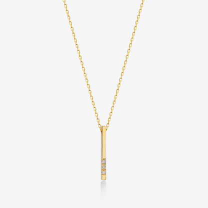 14k Solid Gold Vertical Diamond Bar Necklace for Women