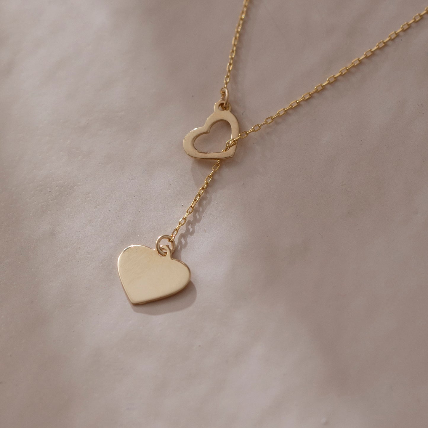 14k Solid Gold Double Heart Necklace for Women