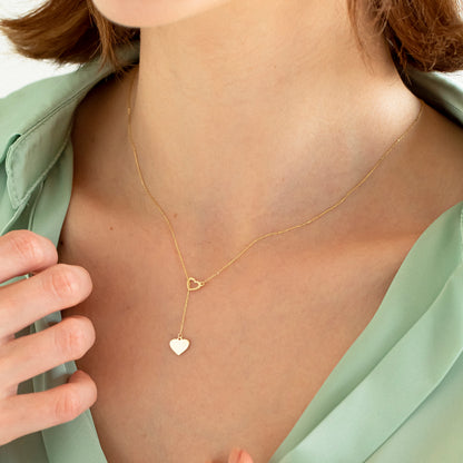 14k Solid Gold Double Heart Necklace for Women